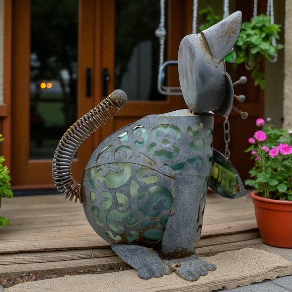 Rustic Metal Cat Sculpture Welcome Folk Art Yard Home Decor Whimsical READ - Picture 6 of 11